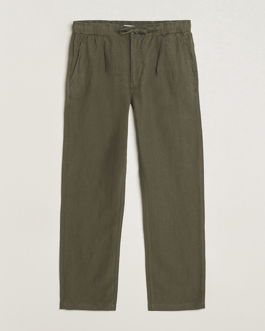 Homme | Pantalons | KnowledgeCotton Apparel | Loose Linen Pants Burnt Olive