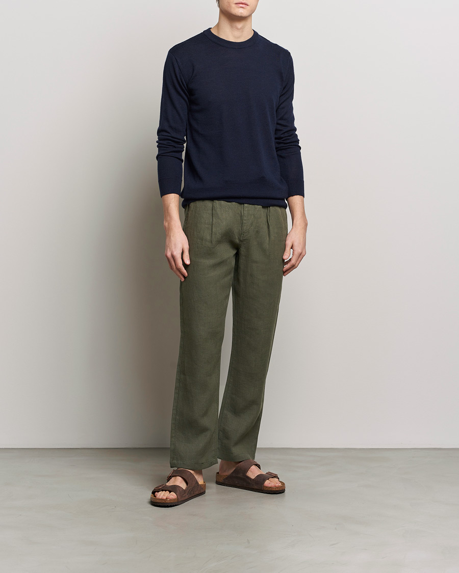 Homme | Pantalons | KnowledgeCotton Apparel | Loose Linen Pants Burnt Olive