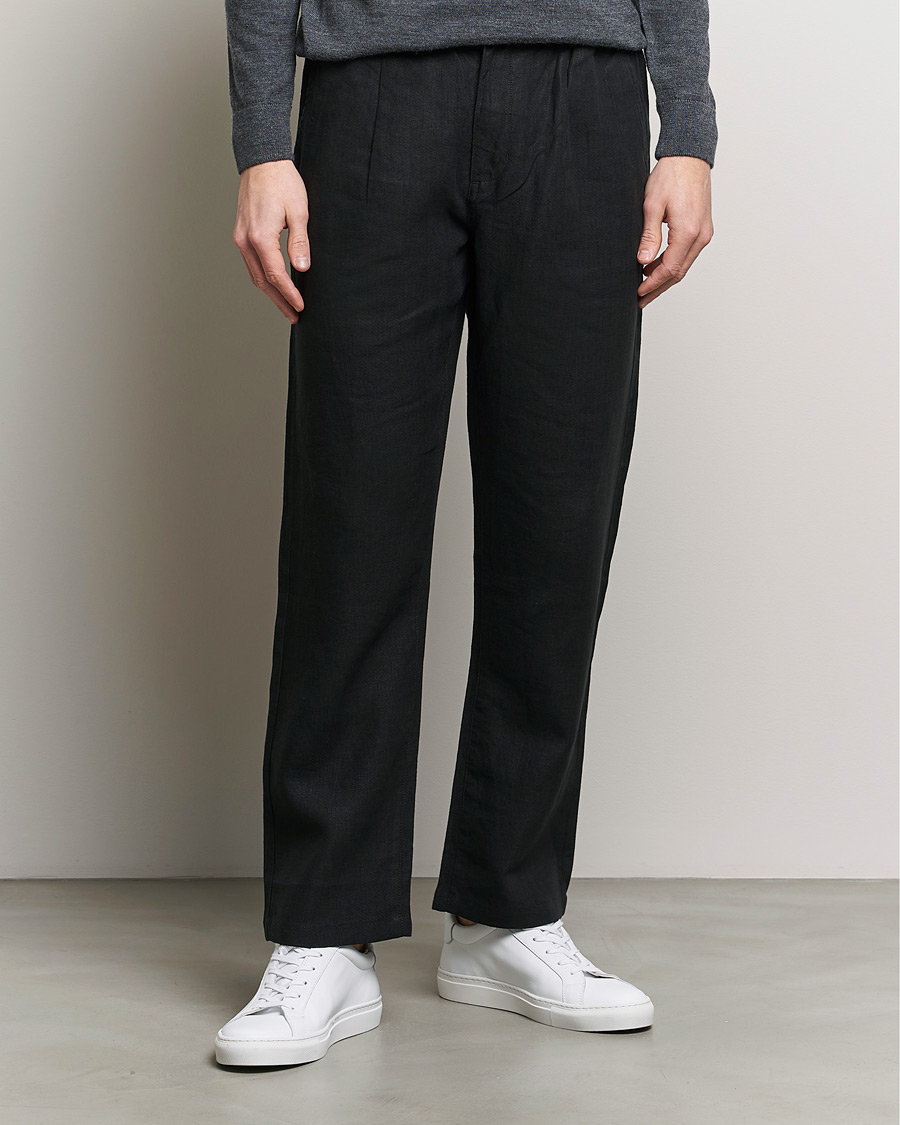 Homme | Vêtements | KnowledgeCotton Apparel | Loose Linen Pants Jet Black