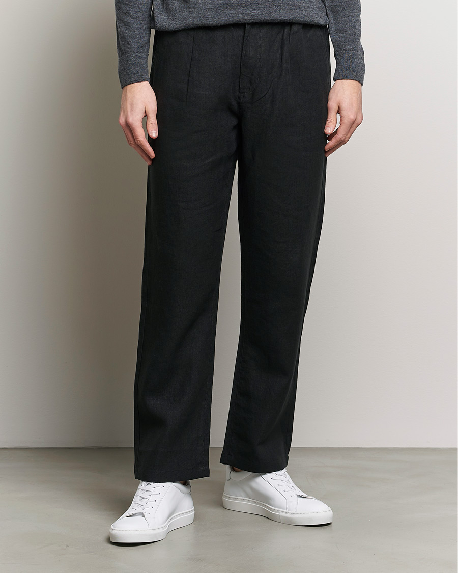 Homme | Pantalons | KnowledgeCotton Apparel | Loose Linen Pants Black