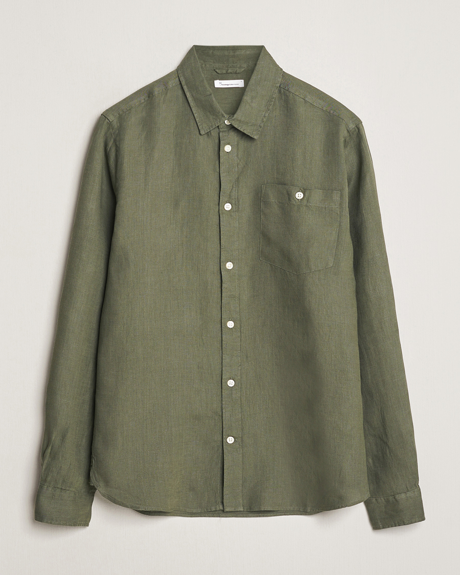 Homme | Chemises | KnowledgeCotton Apparel | Regular Linen Shirt Burnt Olive