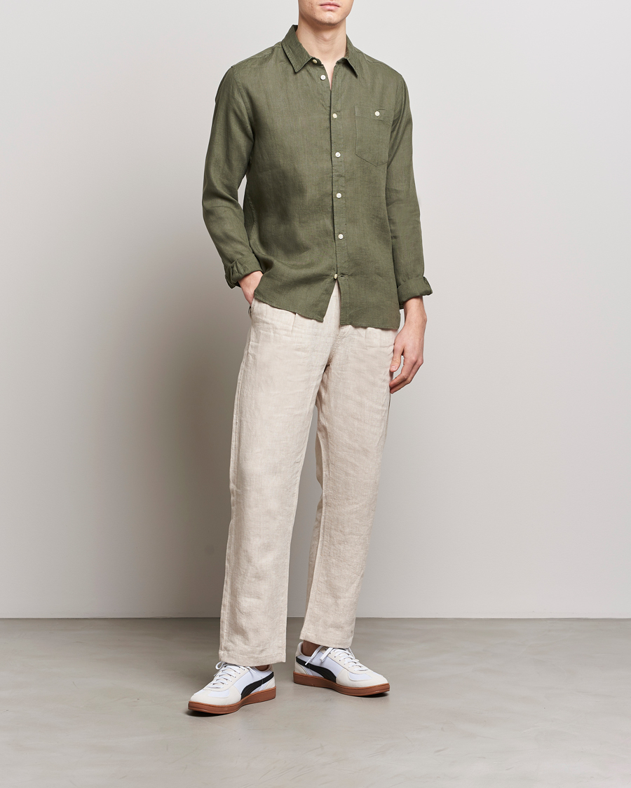 Homme | Chemises | KnowledgeCotton Apparel | Regular Linen Shirt Burnt Olive