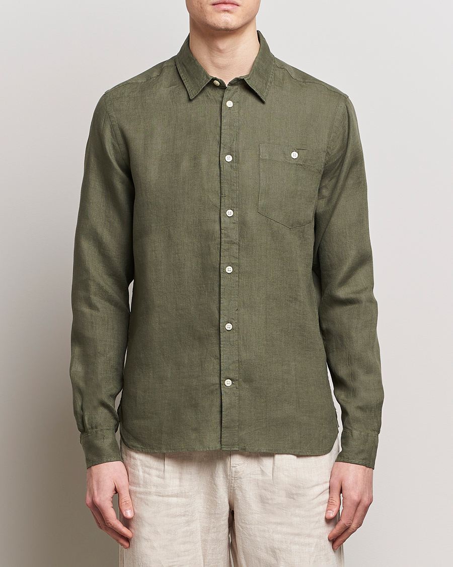 Homme | Chemises En Lin | KnowledgeCotton Apparel | Regular Linen Shirt Burned Olive