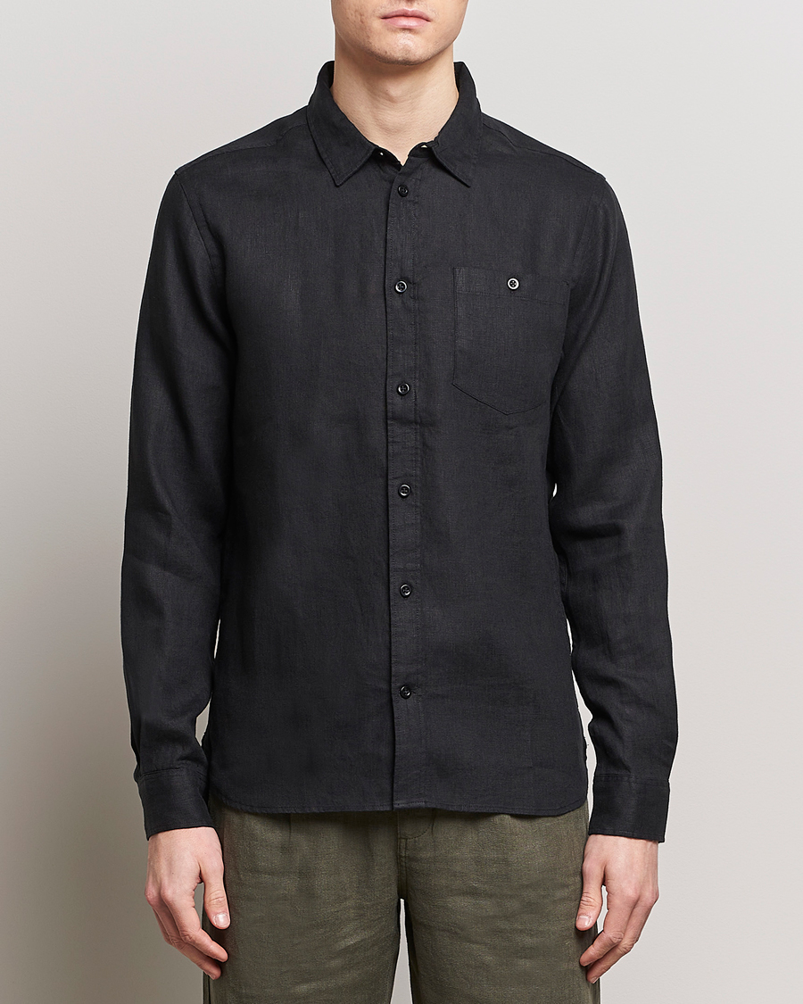 Homme |  | KnowledgeCotton Apparel | Regular Linen Shirt Jet Black
