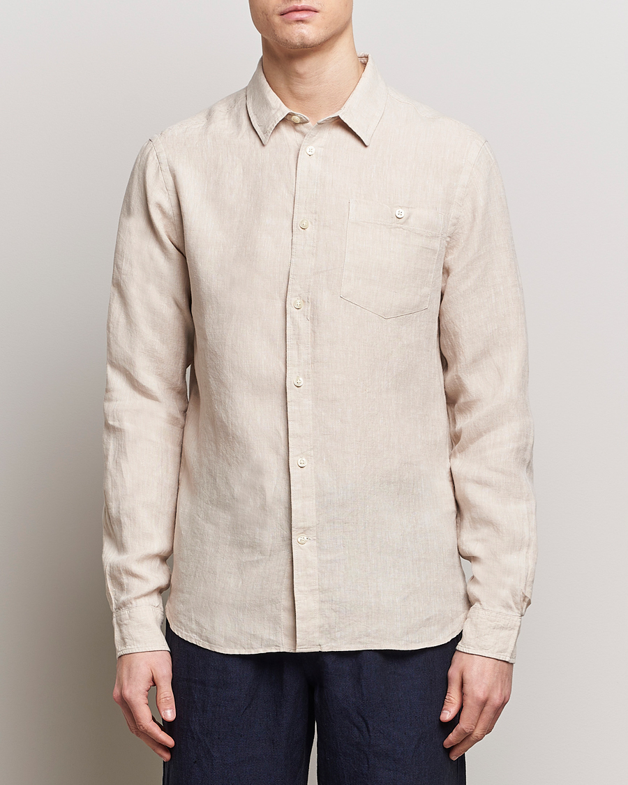 Homme | Chemises En Lin | KnowledgeCotton Apparel | Regular Linen Shirt Yarndyed Beige