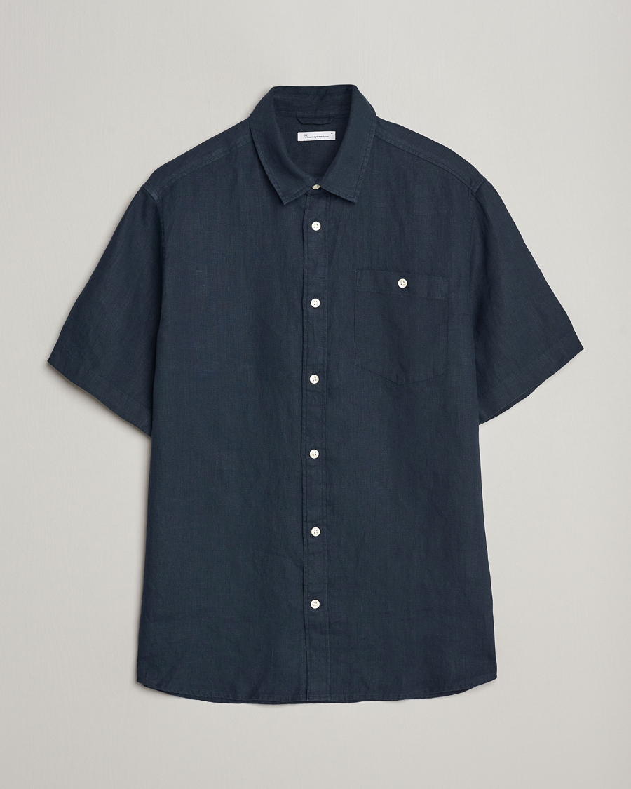 Homme | Chemises | KnowledgeCotton Apparel | Regular Short Sleeve Linen Shirt Total Eclipse