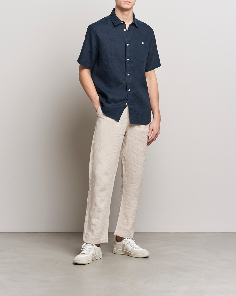 Homme | Chemises | KnowledgeCotton Apparel | Regular Short Sleeve Linen Shirt Total Eclipse
