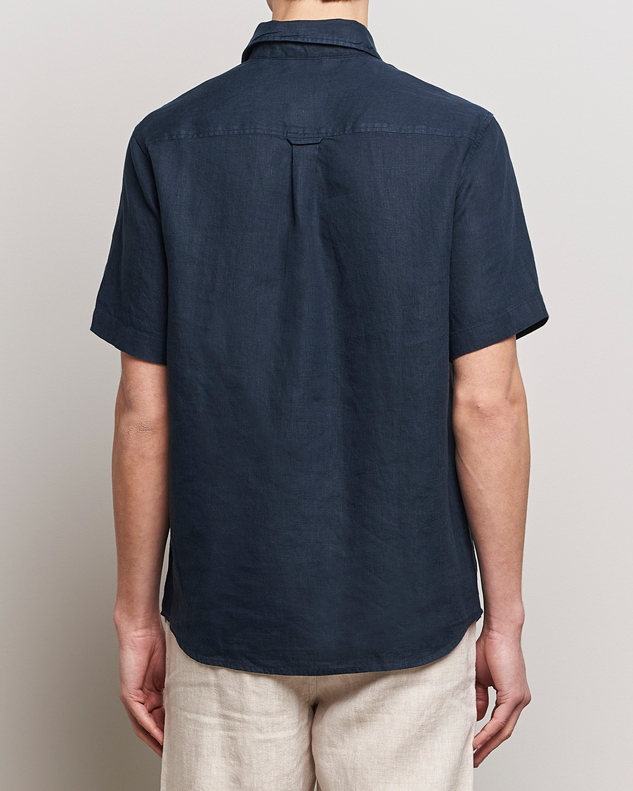 Homme | Chemises | KnowledgeCotton Apparel | Regular Short Sleeve Linen Shirt Total Eclipse
