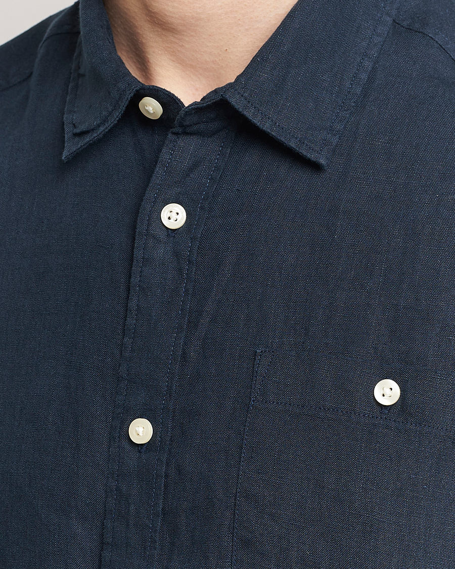 Homme | Chemises | KnowledgeCotton Apparel | Regular Short Sleeve Linen Shirt Total Eclipse