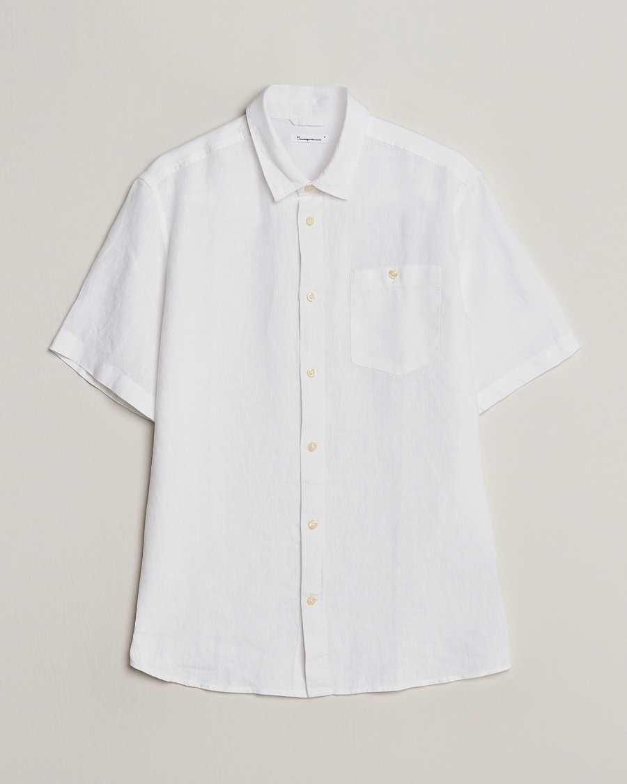 Homme | Chemises | KnowledgeCotton Apparel | Regular Short Sleeve Linen Shirt Bright White