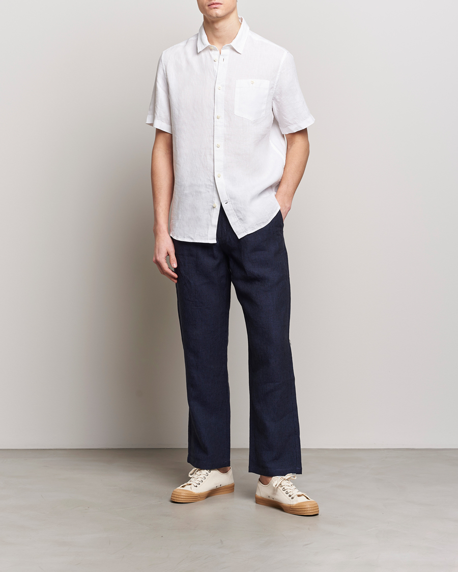 Homme | Chemises | KnowledgeCotton Apparel | Regular Short Sleeve Linen Shirt Bright White
