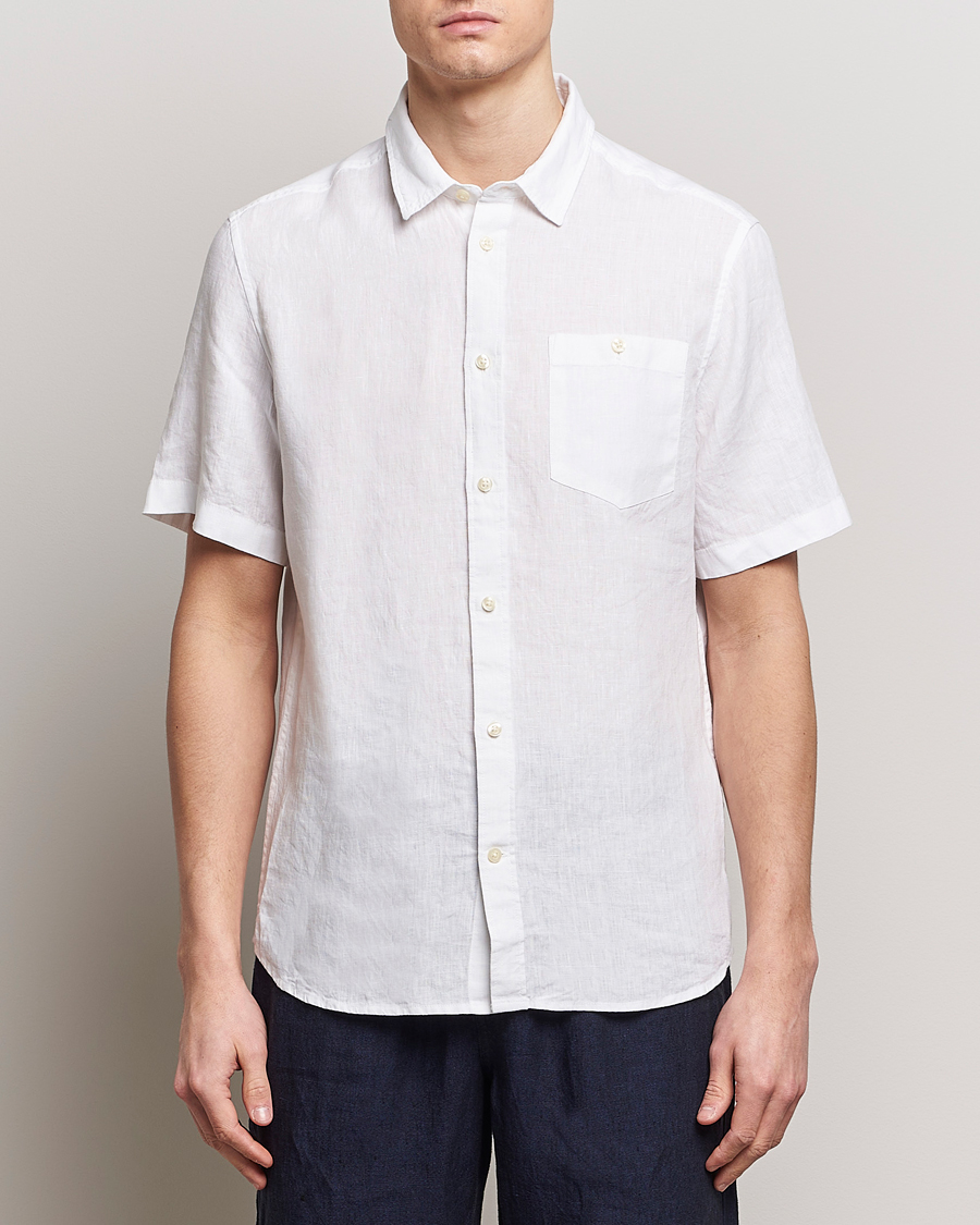 Homme | Chemises À Manches Courtes | KnowledgeCotton Apparel | Regular Short Sleeve Linen Shirt Bright White