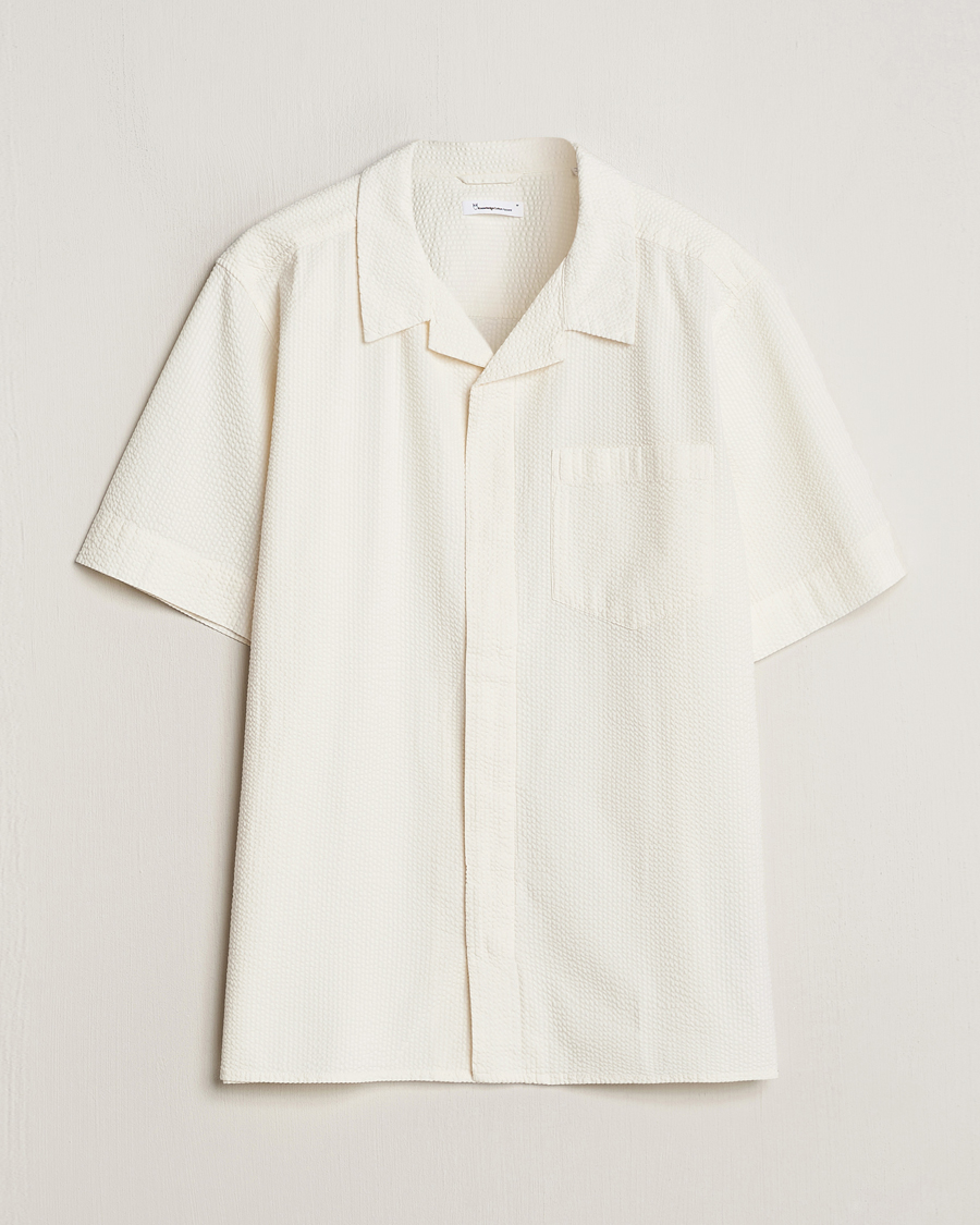 Homme | Chemises | KnowledgeCotton Apparel | Short Sleeve Seersucker Shirt Egret