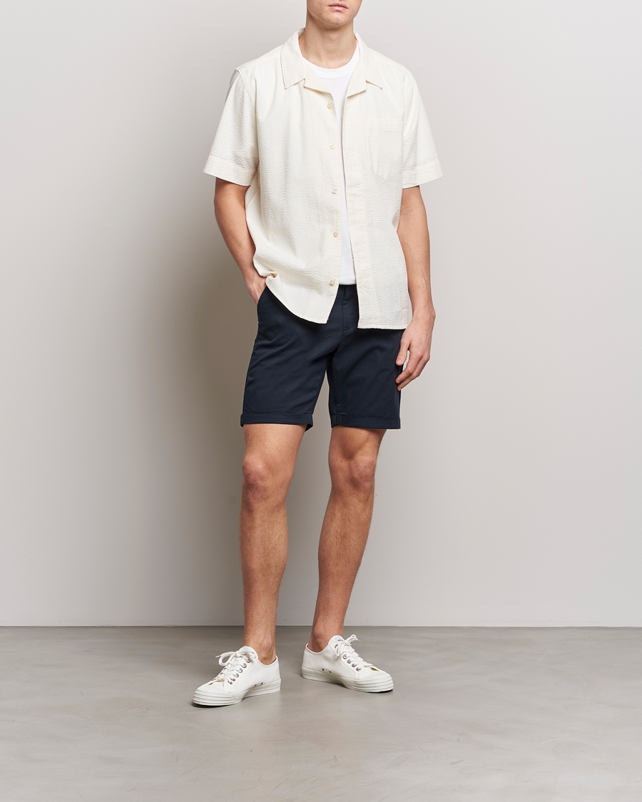Homme | Chemises | KnowledgeCotton Apparel | Short Sleeve Seersucker Shirt Egret