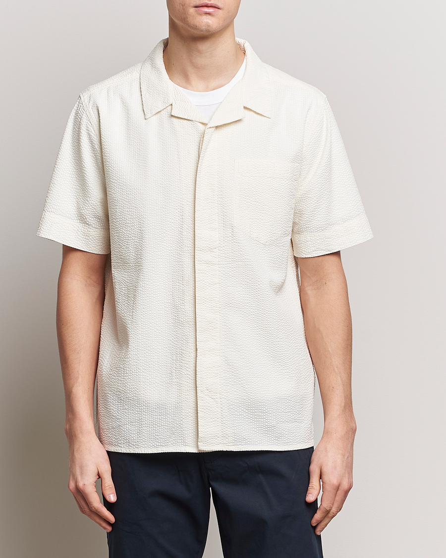 Homme | Vêtements | KnowledgeCotton Apparel | Short Sleeve Seersucker Shirt Egret