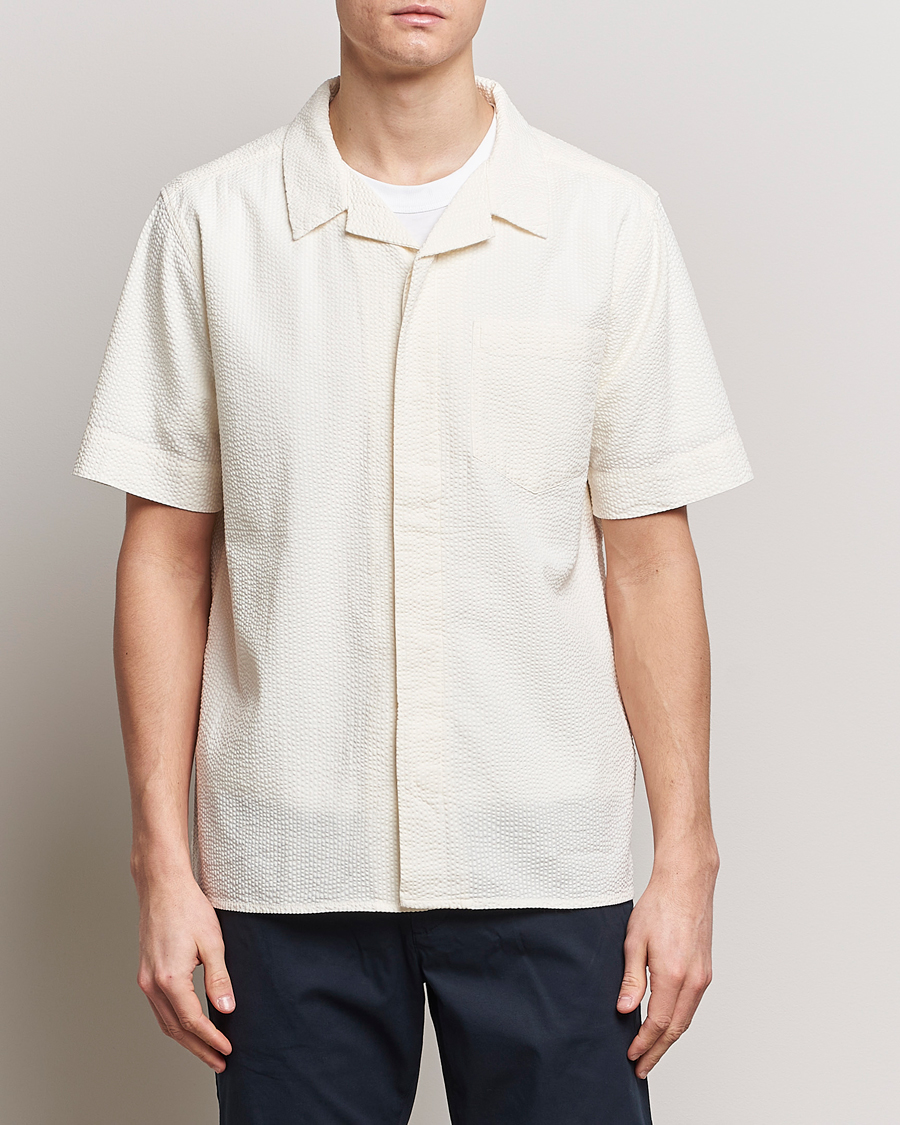 Homme | Chemises | KnowledgeCotton Apparel | Short Sleeve Seersucker Shirt Egret