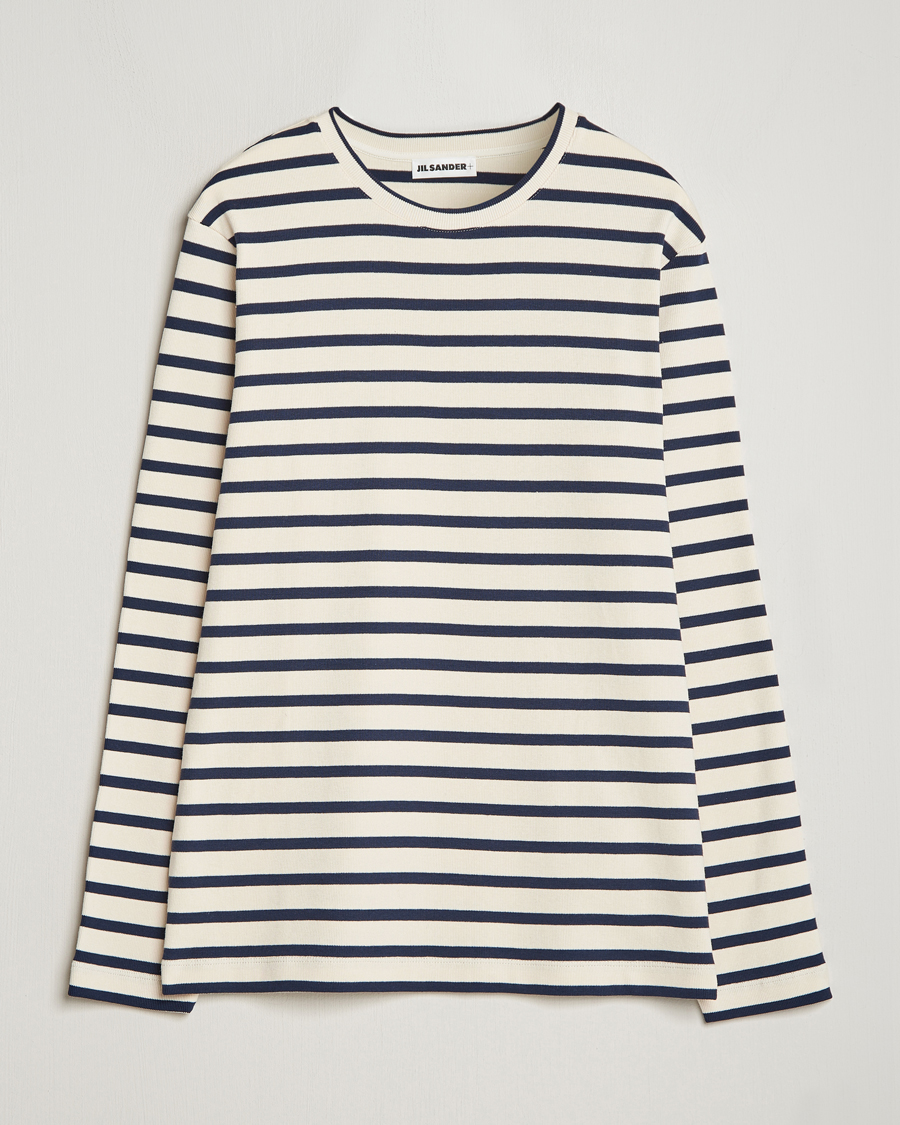 Homme | T-shirts | Jil Sander | Long Sleeve Rib Cotton T-Shirt Marine Stripes