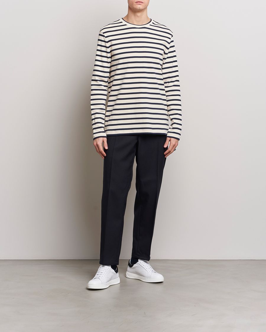 Homme | T-shirts | Jil Sander | Long Sleeve Rib Cotton T-Shirt Marine Stripes