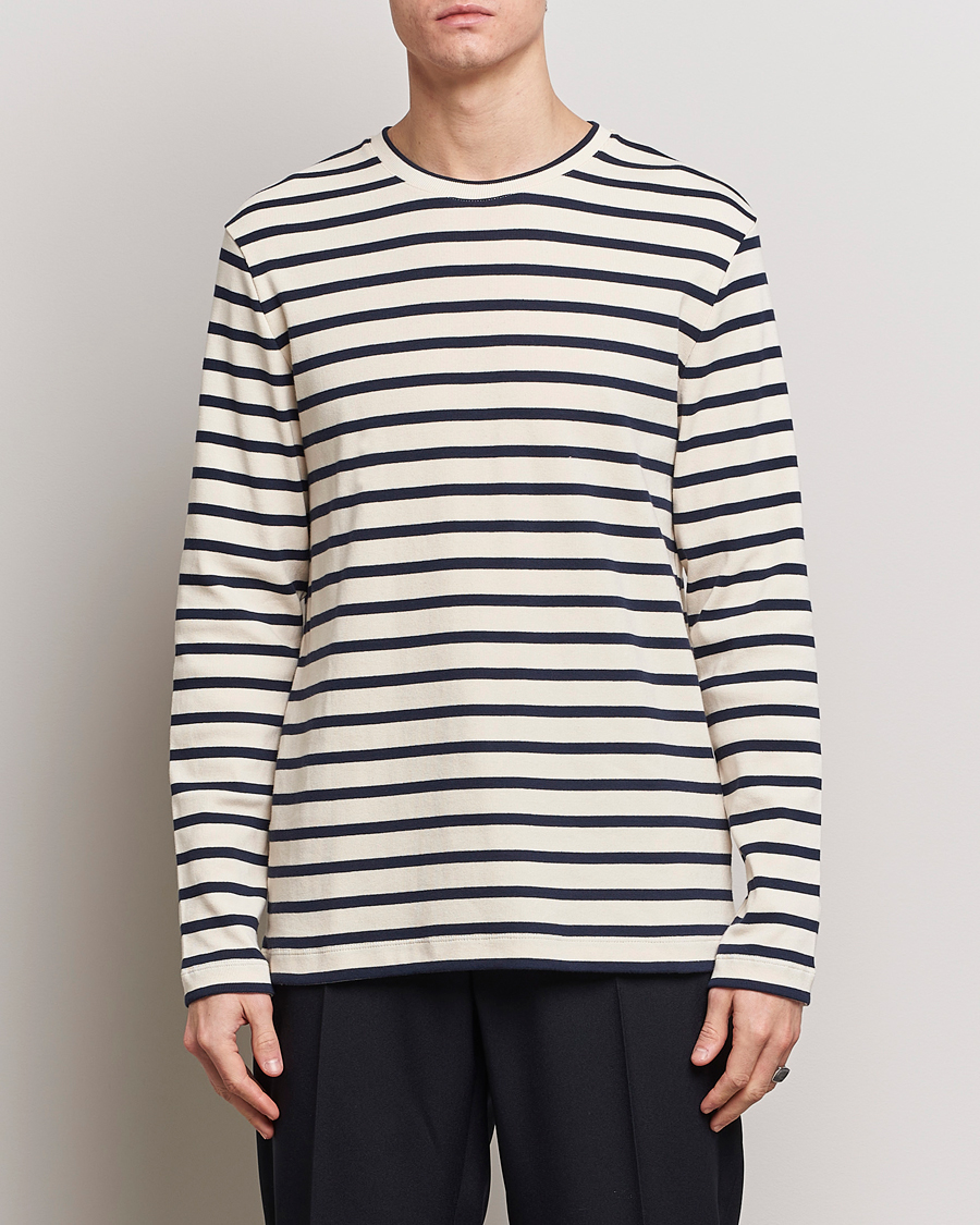 Homme | Jil Sander | Jil Sander | Long Sleeve Rib Cotton T-Shirt Marine Stripes