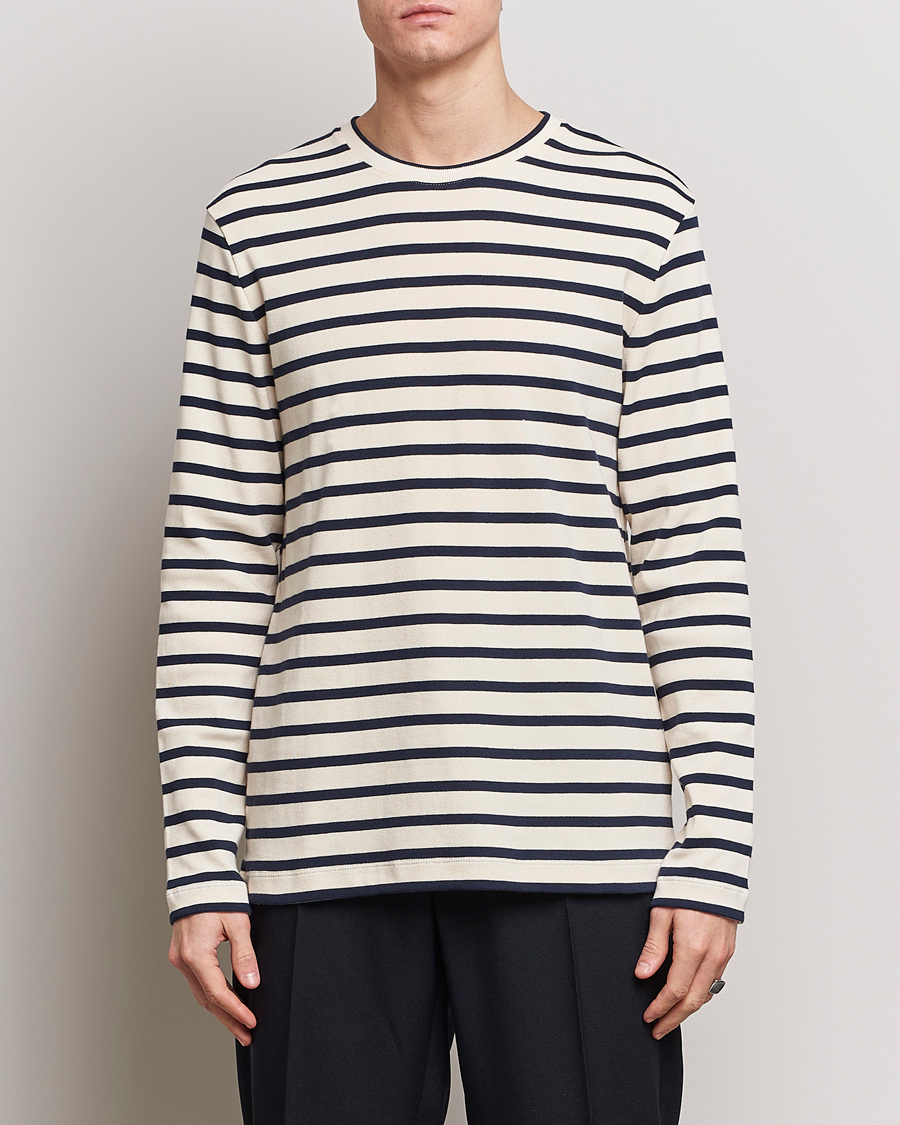 Homme | T-shirts | Jil Sander | Long Sleeve Rib Cotton T-Shirt Marine Stripes