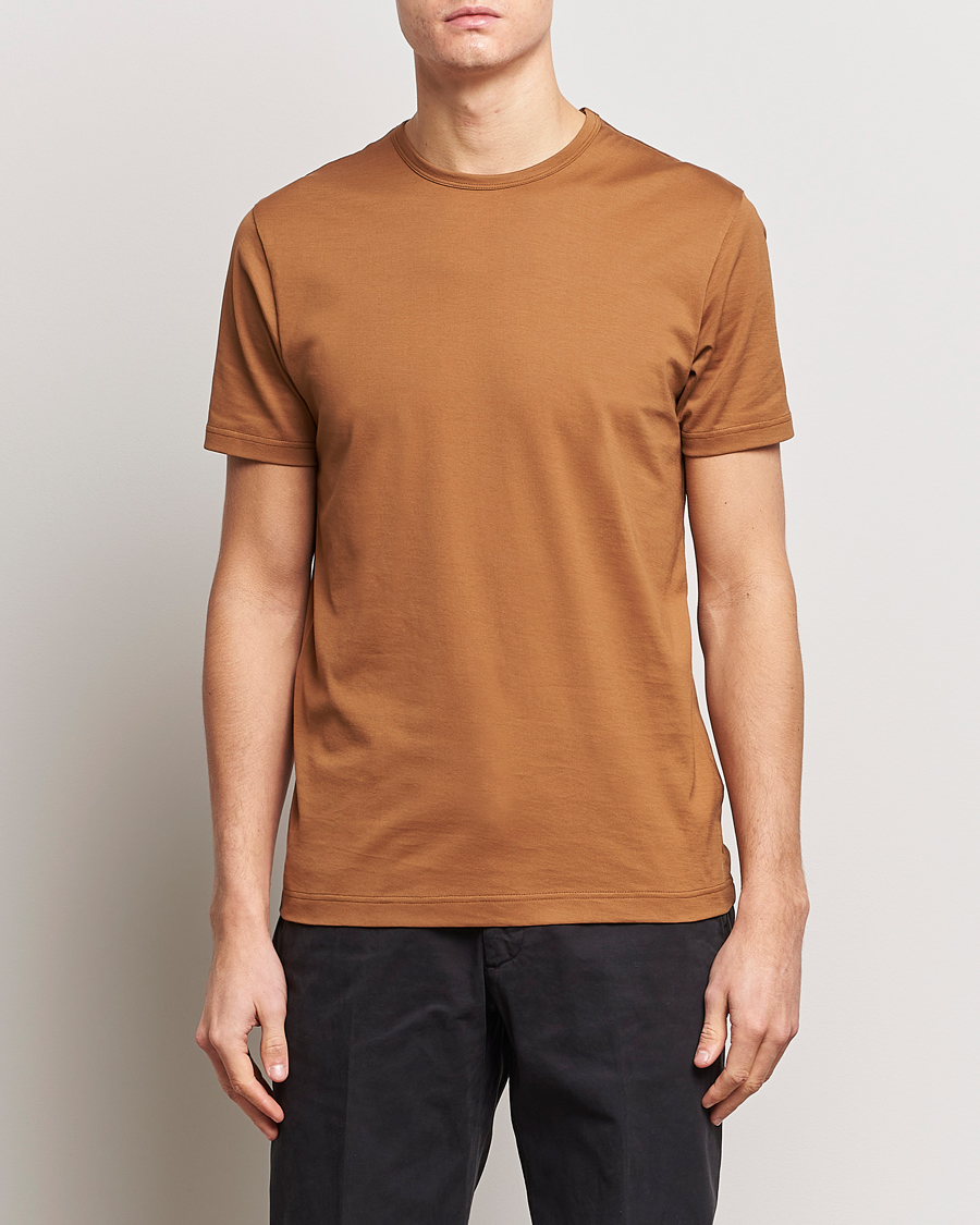 Homme | T-shirts À Manches Courtes | Sunspel | Crew Neck Cotton Tee Dark Camel