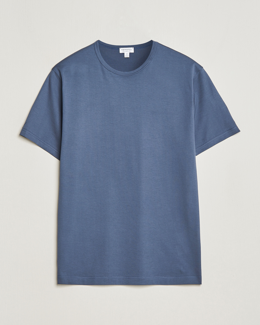 Homme | T-shirts | Sunspel | Crew Neck Q82 Cotton T-Shirt Slate Blue