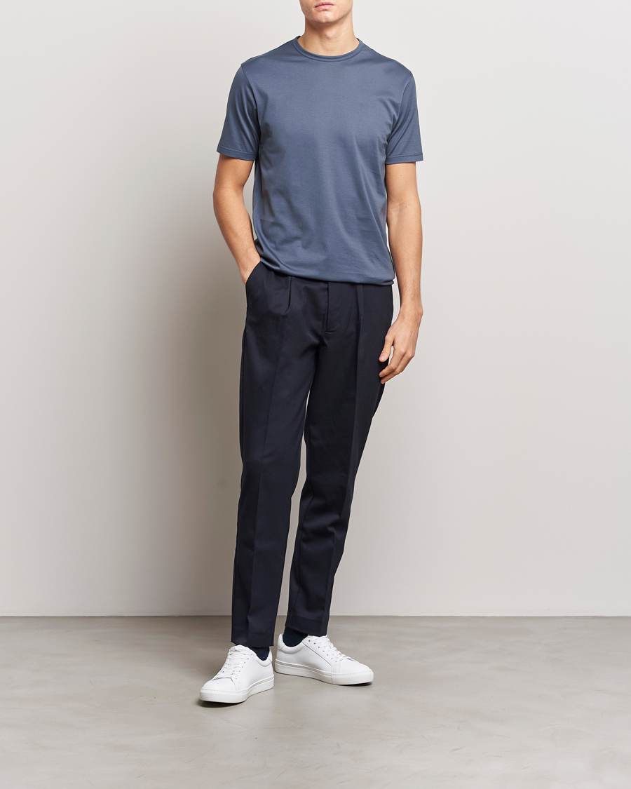 Homme | T-shirts | Sunspel | Crew Neck Q82 Cotton T-Shirt Slate Blue