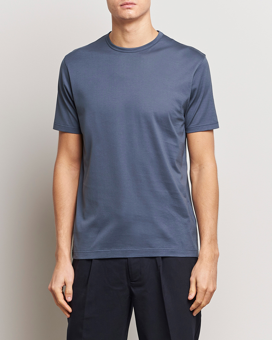 Homme | T-shirts À Manches Courtes | Sunspel | Crew Neck Cotton Tee Slate Blue