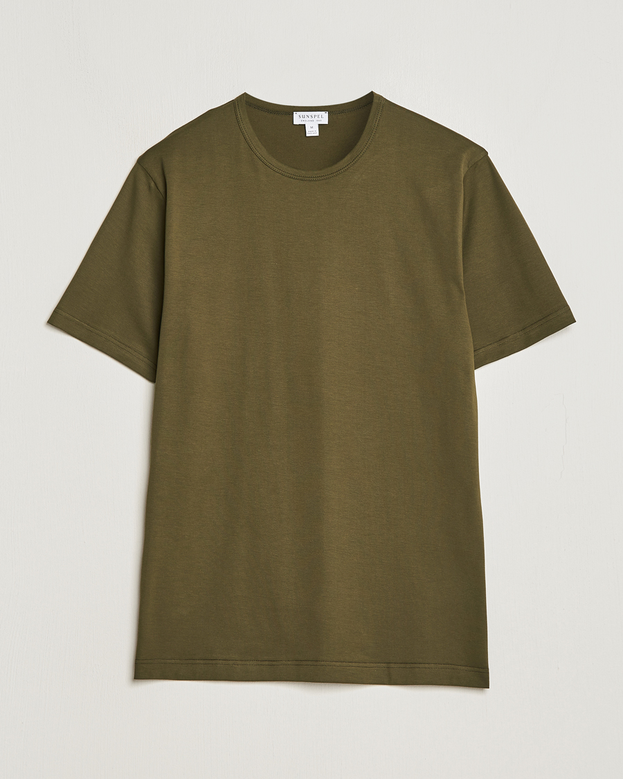 Homme | T-shirts | Sunspel | Crew Neck Cotton Tee Dark Olive