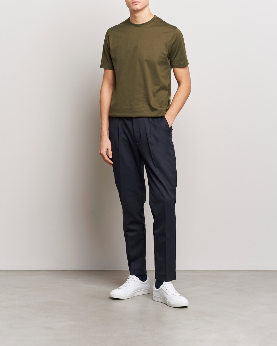 Homme | T-shirts | Sunspel | Crew Neck Cotton Tee Dark Olive