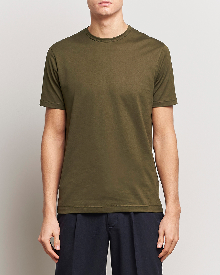 Homme | T-shirts | Sunspel | Crew Neck Cotton Tee Dark Olive