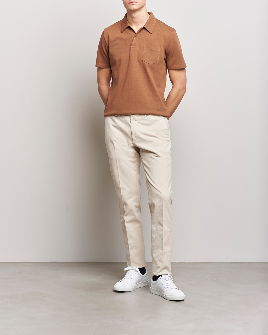 Homme | Polos | Sunspel | Riviera Polo Shirt Dark Camel