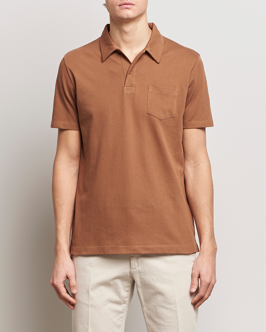 Homme | Polos | Sunspel | Riviera Polo Shirt Dark Camel