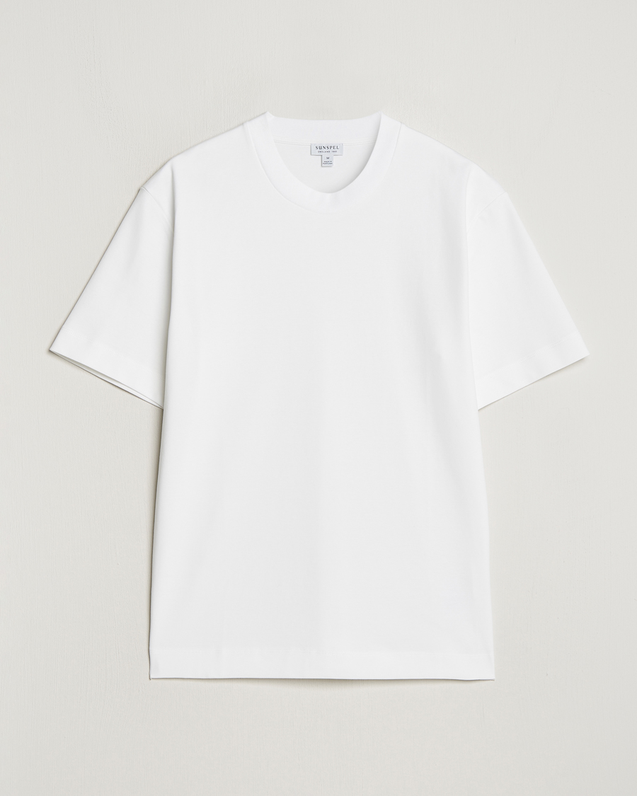 Homme | T-shirts | Sunspel | Heavyweight Mock Neck T-Shirt White