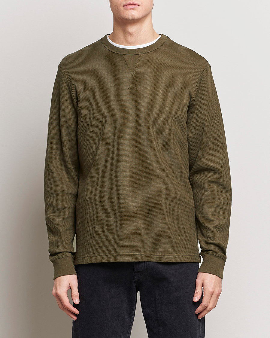 Homme | T-shirts À Manches Longues | Sunspel | Long Sleeve Waffle T-Shirt Dark Olive