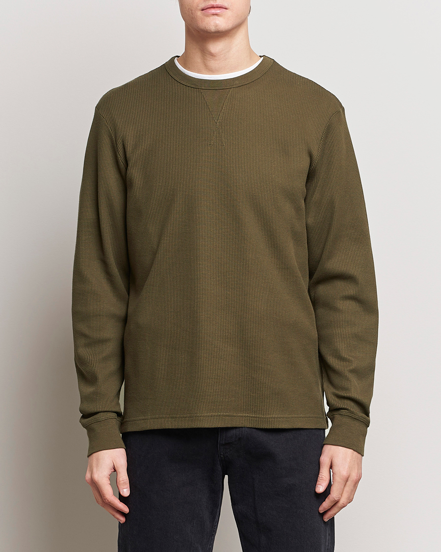 Homme | T-shirts | Sunspel | Long Sleeve Waffle T-Shirt Dark Olive
