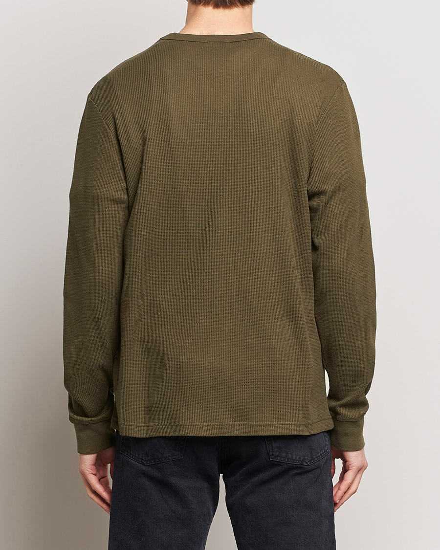 Homme | T-shirts | Sunspel | Long Sleeve Waffle T-Shirt Dark Olive