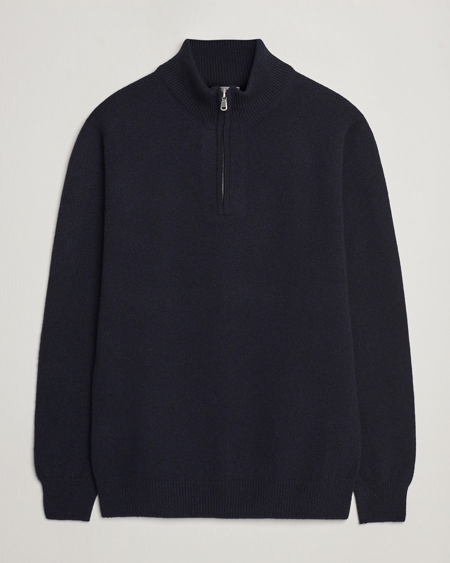 Homme | Pulls Et Tricots | Sunspel | Lambswool Half-Zip Dark Navy Mouline