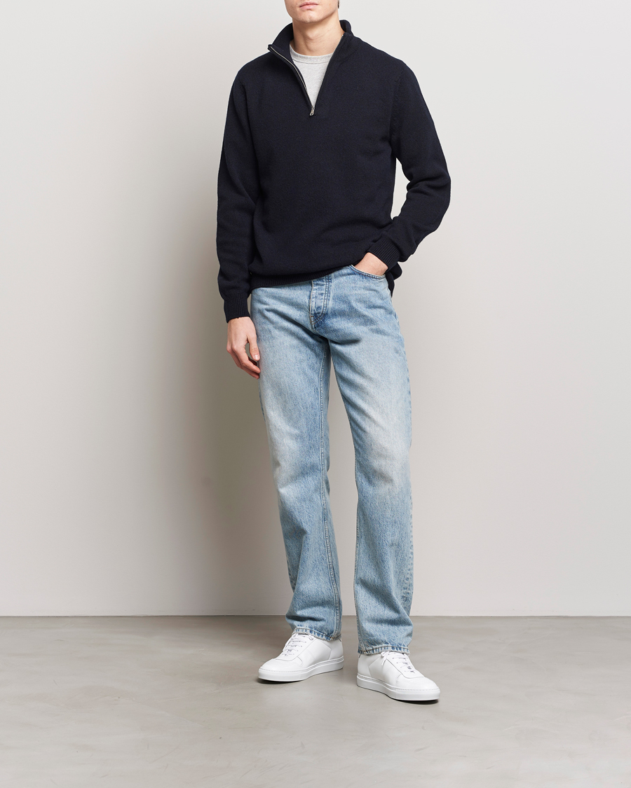Homme | Pulls Et Tricots | Sunspel | Lambswool Half-Zip Dark Navy Mouline