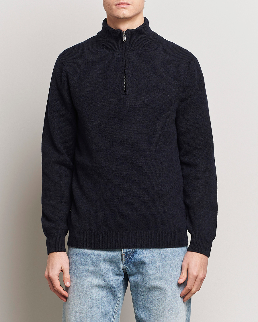 Homme | Pulls Et Tricots | Sunspel | Lambswool Half-Zip Dark Navy Mouline