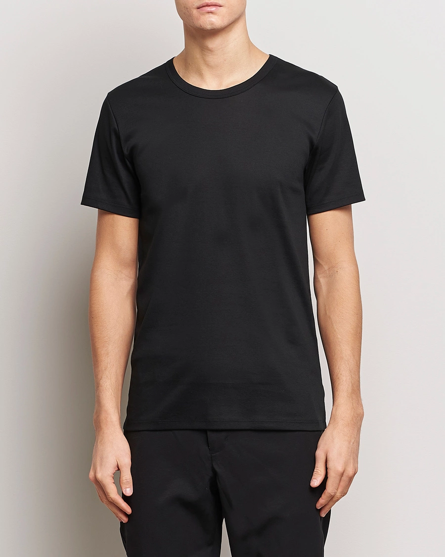Homme | T-Shirts Noirs | Zimmerli of Switzerland | Mercerized Cotton Crew Neck T-Shirt Black