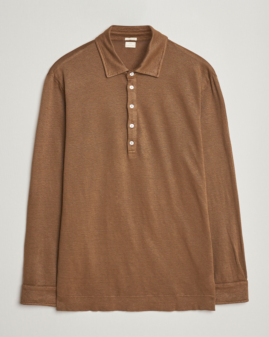 Homme | Pulls Et Tricots | Massimo Alba | Raya Long Sleeve Linen Polo Brown