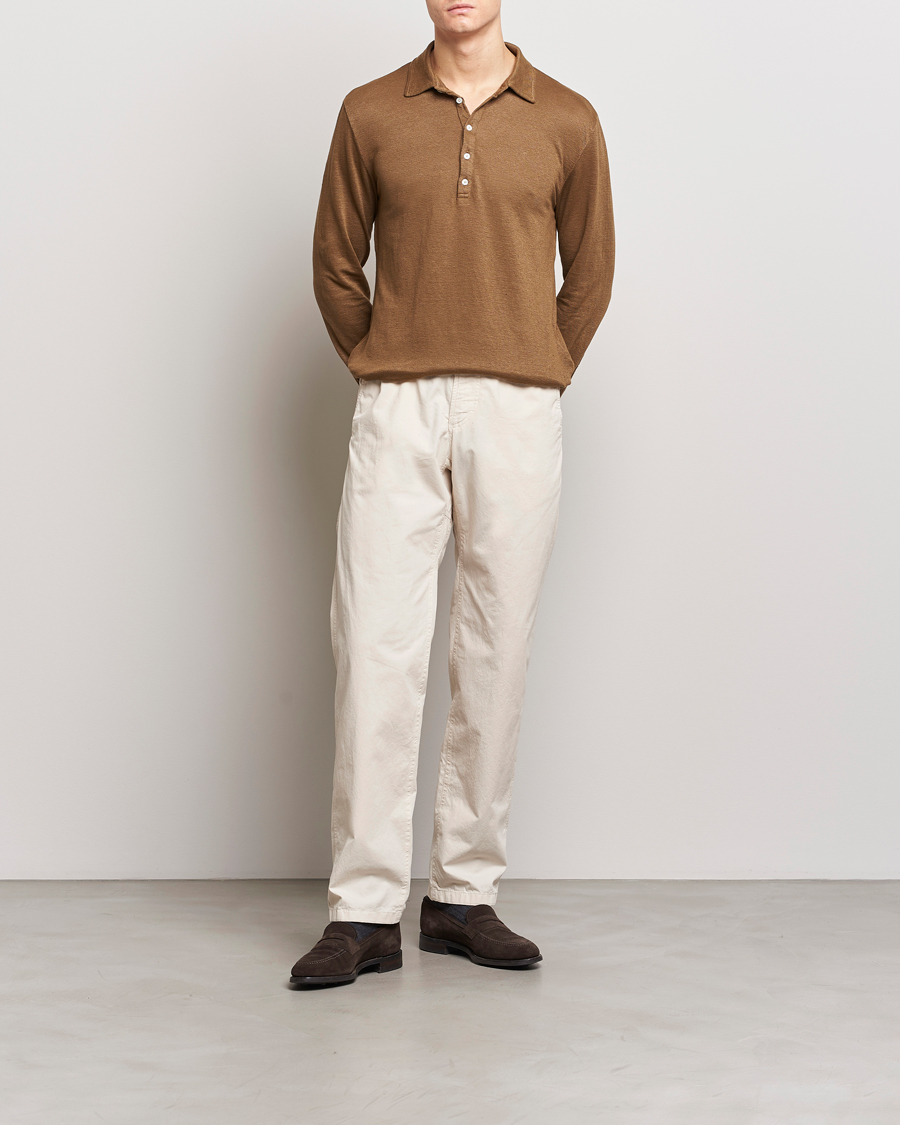 Homme | Pulls Et Tricots | Massimo Alba | Raya Long Sleeve Linen Polo Brown