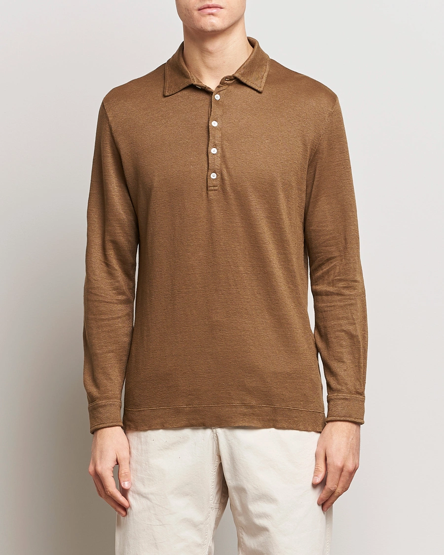 Homme | Polos À Manches Longues | Massimo Alba | Raya Long Sleeve Linen Polo Brown
