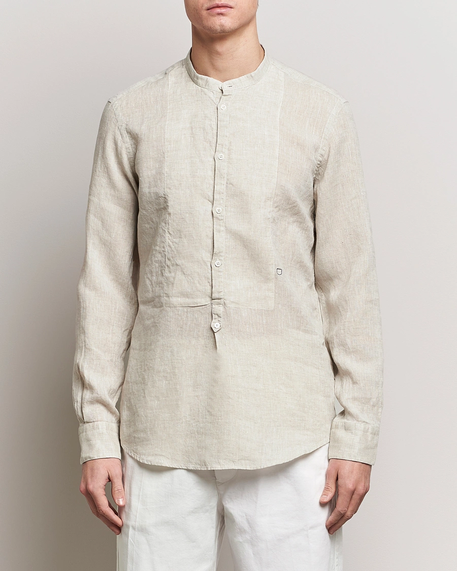 Homme | Chemises | Massimo Alba | Kos Grandad Collar Linen Shirt Light Beige