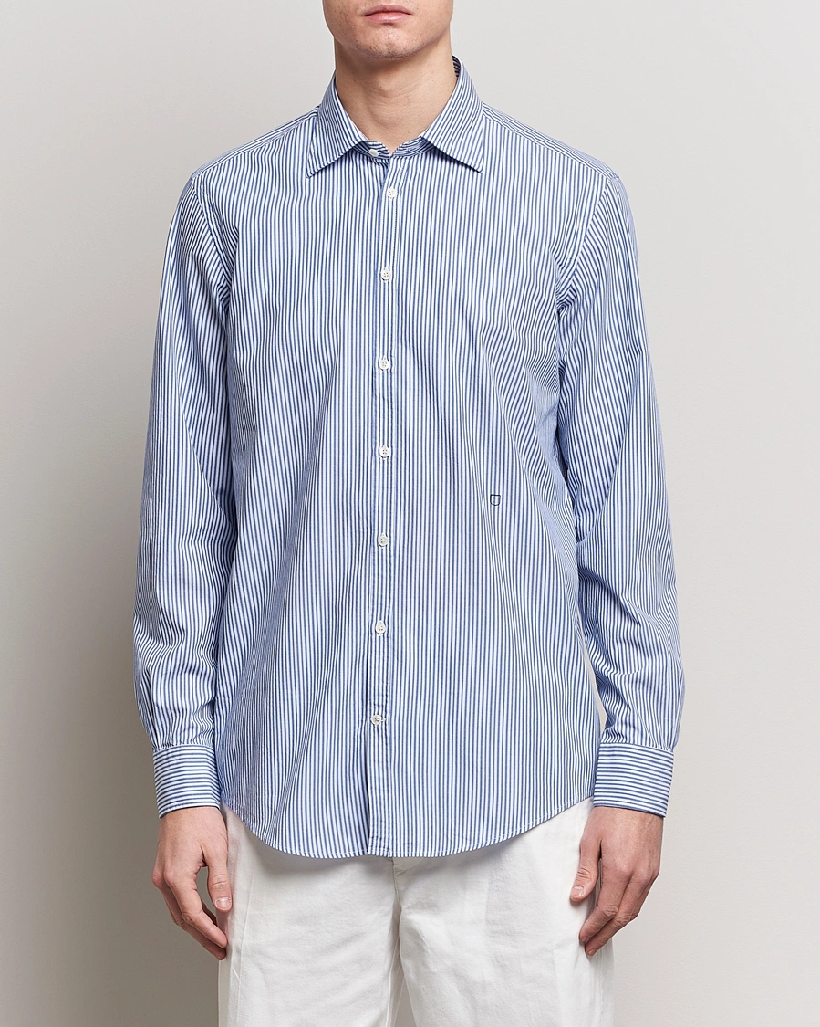 Homme |  | Massimo Alba | Genova Striped Cotton Shirt Blue Stripes