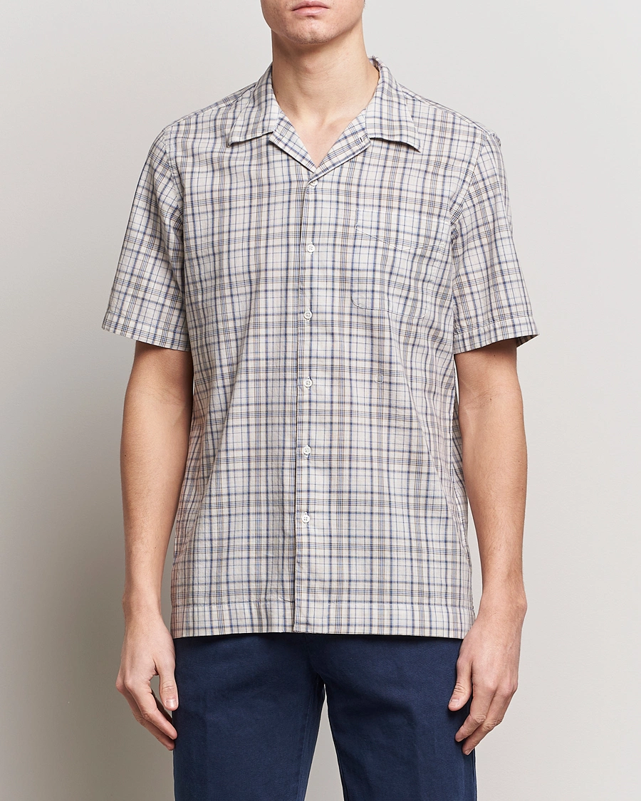 Homme | Chemises À Manches Courtes | Massimo Alba | Venice Macro Check Bowling Shirt Blue/Beige
