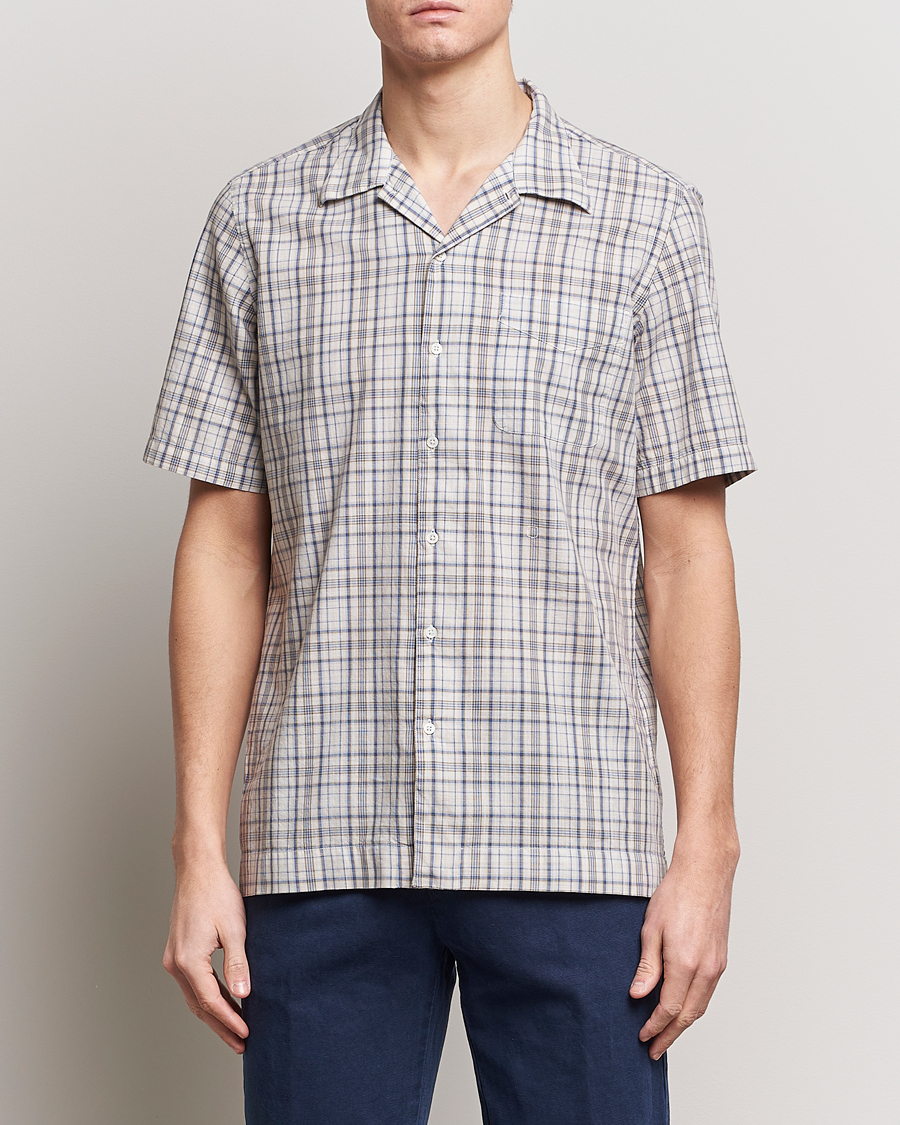 Homme | Chemises | Massimo Alba | Venice Macro Check Bowling Shirt Blue/Beige