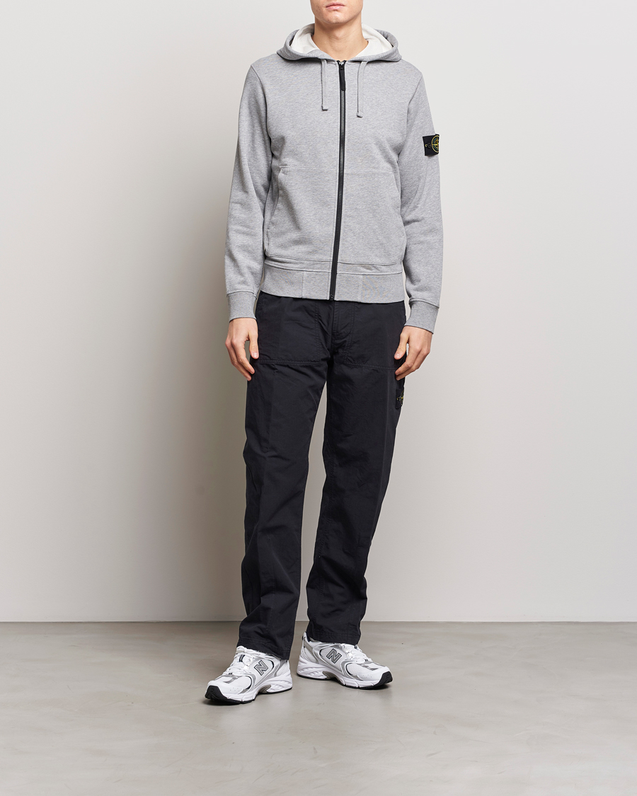 Stone Island Garment Dyed Cotton Fleece Full Zip Hood Melange Grey