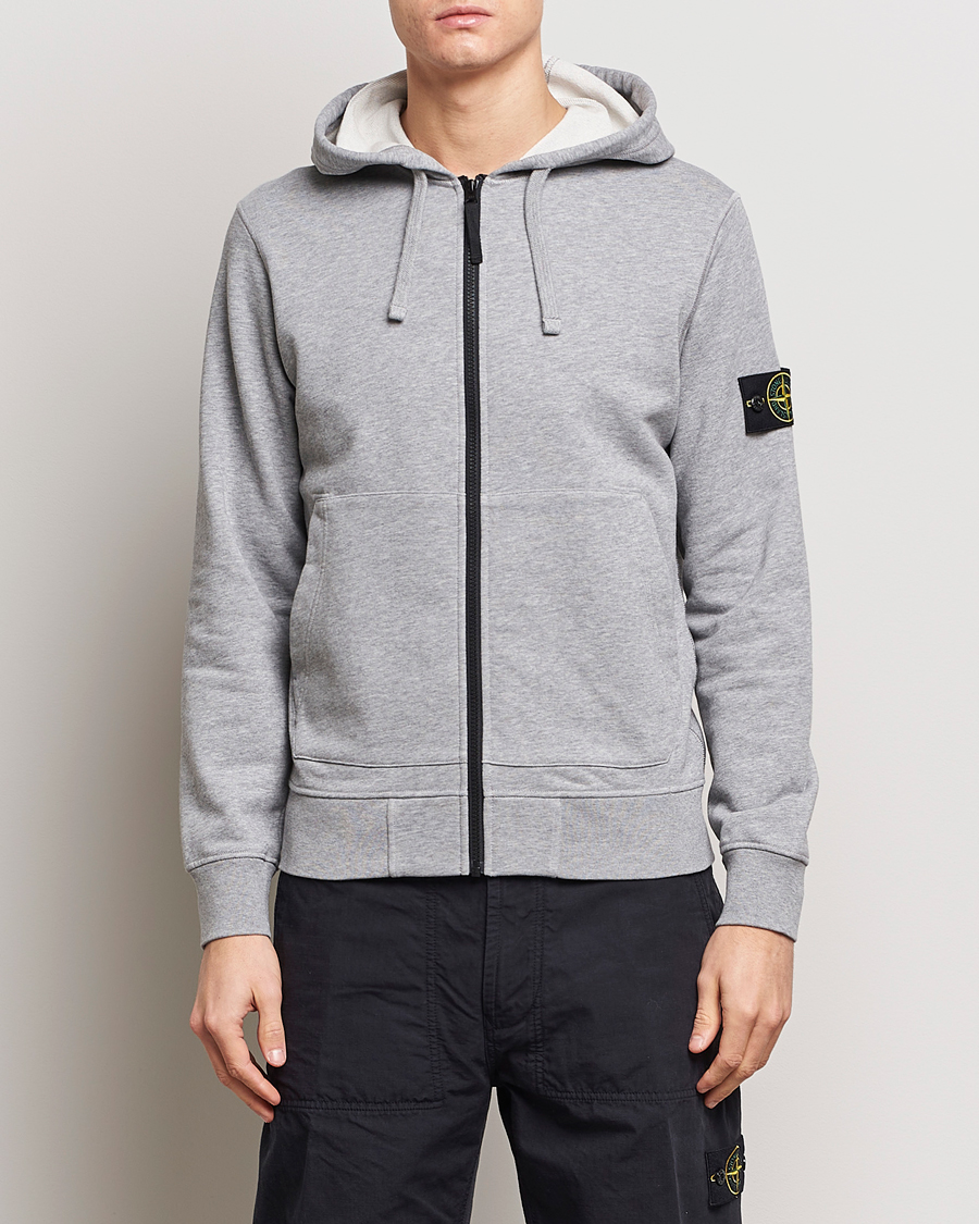 Homme | Pulls Et Tricots | Stone Island | Garment Dyed Cotton Fleece Full Zip Hood Melange Grey